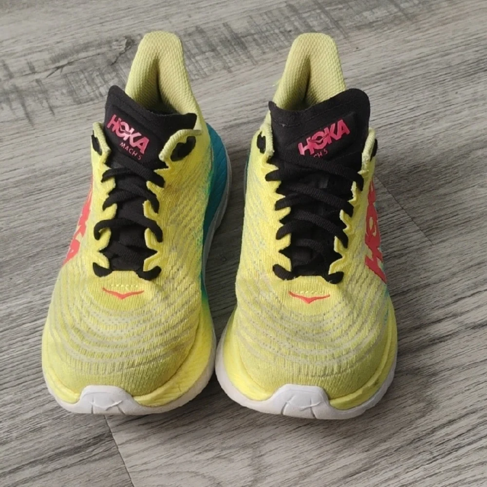 Hoka Mach 5 Sneakers in Yellow and Teal Women's Size 6.5B - Picture 2 of 12